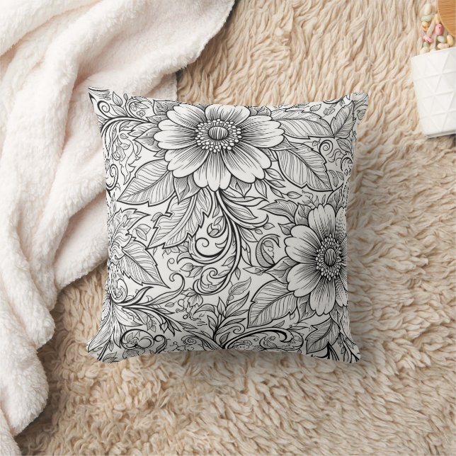 Coussin Motif floral monochrome chic de luxe (3) (Couverture)