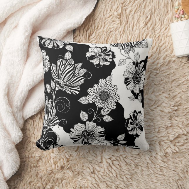 Coussin Motif floral monochrome chic de luxe (4) (Couverture)