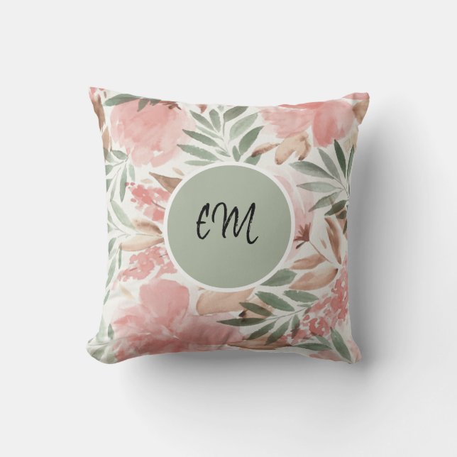 Coussin Motif floral monogramme aquarelle (Recto)