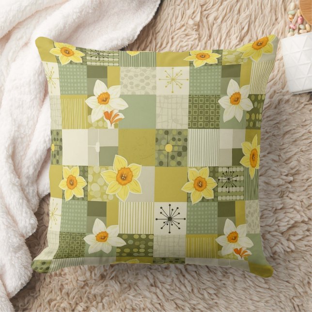 Coussin Motif floral narcisse du milieu du siècle (2) (Couverture)