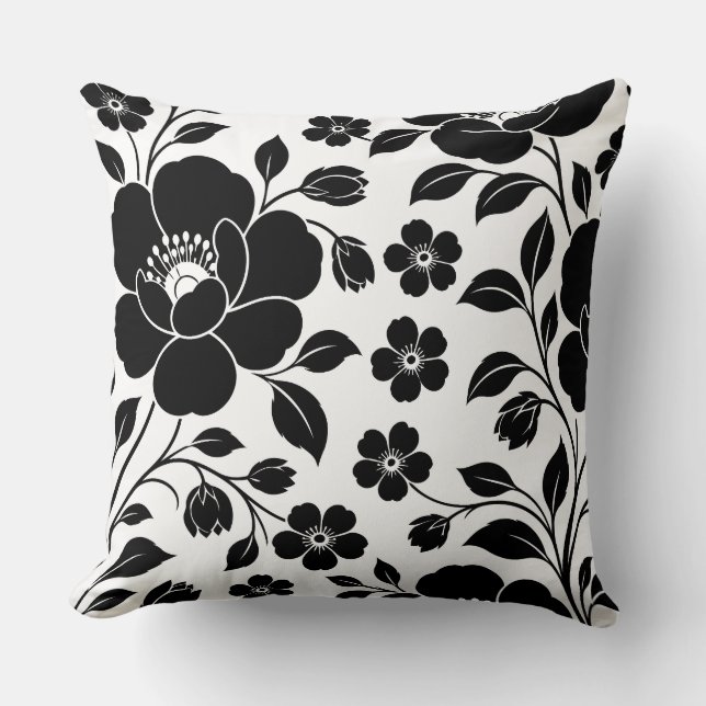 Coussin Motif floral noir élégant (Recto)