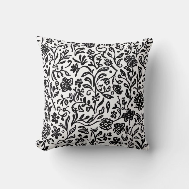 Coussin Motif floral noir et blanc d'accentuation (Recto)