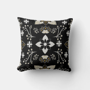 Coussin Motif floral noir et blanc orné