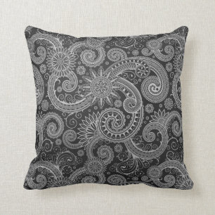 Coussin Motif floral noir et gris abstrait