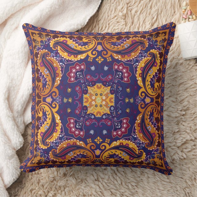 Coussin Motif floral or violet bleu (Couverture)
