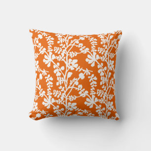 Coussin Motif Floral Orange Et Blanc
