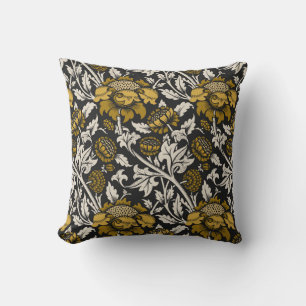 Coussin Motif floral orné avec de grandes fleurs dorées 