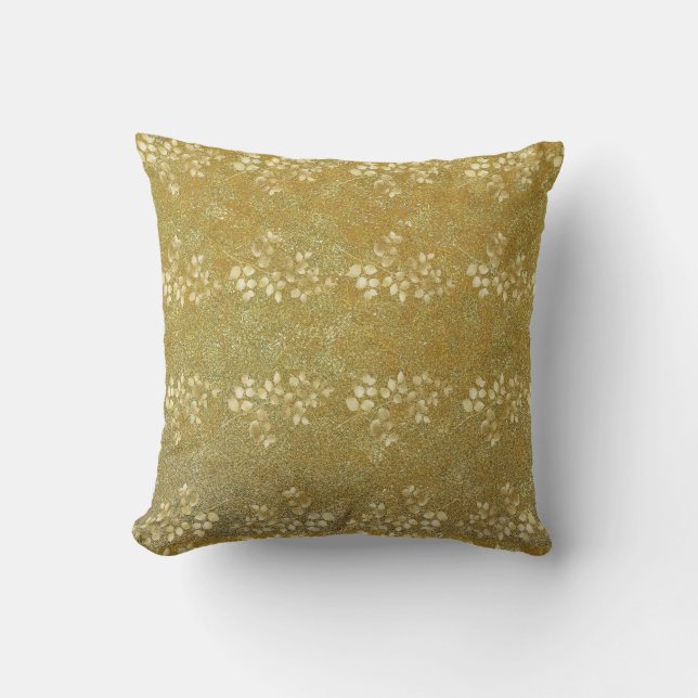 Coussin Motif floral pailleté or classique (Recto)