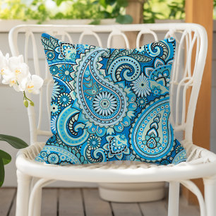 Coussin Motif floral Paisley bleu
