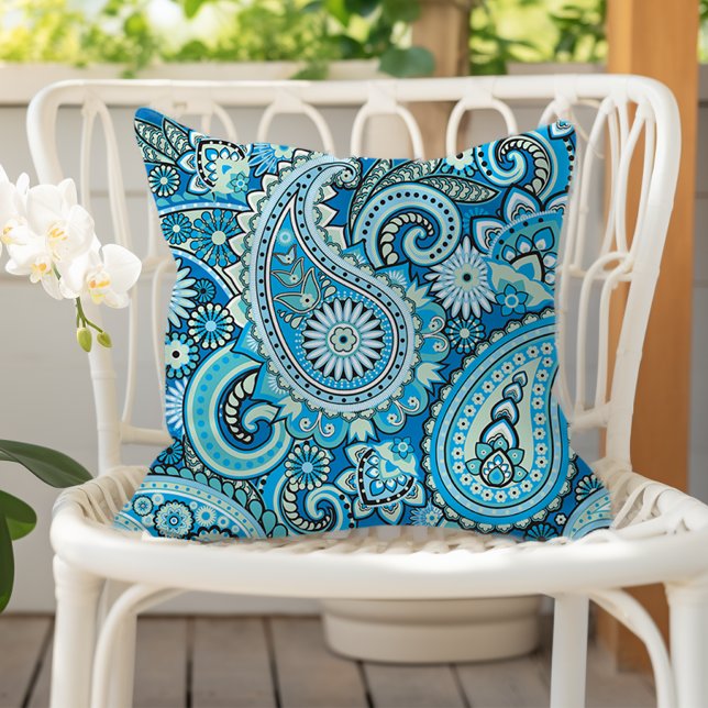 Coussin Motif floral Paisley bleu (Créateur téléchargé)