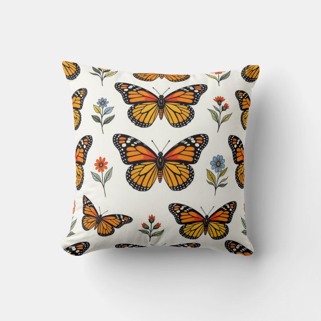 Coussin Motif floral papillon monarque (Recto)