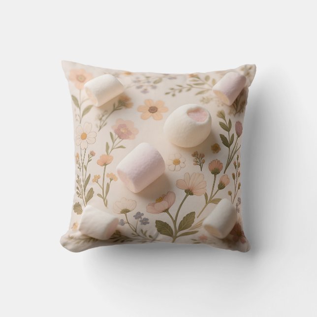 Coussin Motif Floral Pastel Guimauve (Recto)