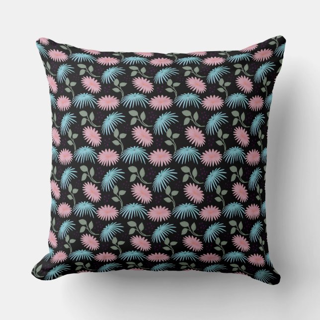 Coussin Motif floral pastel sur fond noir | Cute D (Recto)