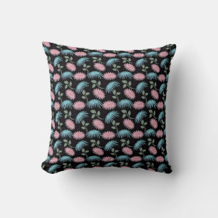 Coussin Motif floral pastel sur fond noir   Cute D