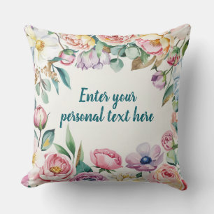 Coussin Motif floral pastel - Texte personnalisable