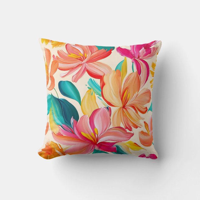 Coussin Motif floral peint vibrant (Recto)