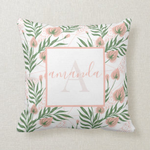 Coussin Motif floral personnalisé rose vert pastel