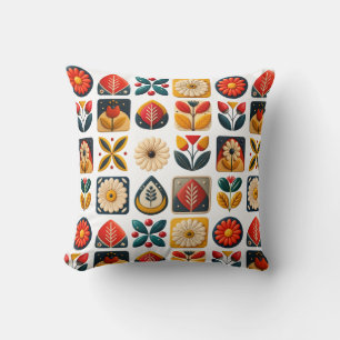Coussin Motif floral populaire rétro avec des couleurs viv