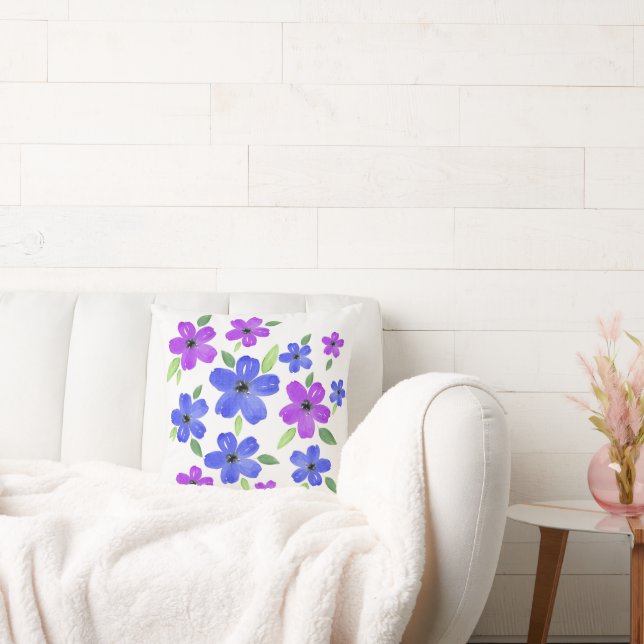 Coussin Motif Floral Purple & Blue Watercolor (Canapé)