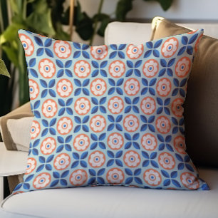 Coussin Motif floral rétro abricot marine aqua