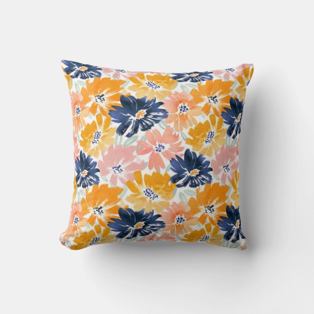 Coussin Motif floral rétro aquarelle (Recto)