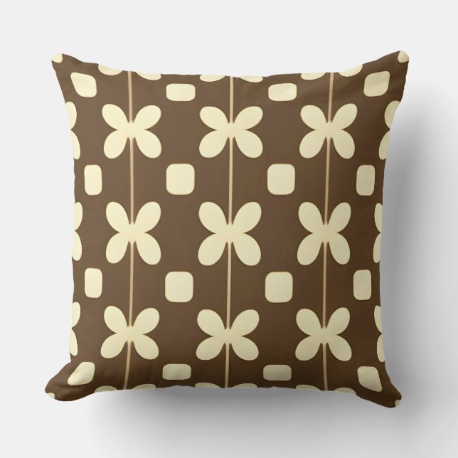 Coussin Motif floral rétro avec Brown et beige (Recto)