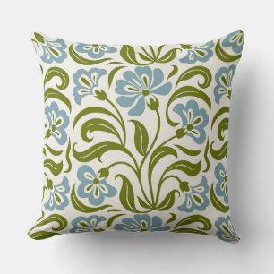 Coussin Motif floral rétro   Botanica bleu vert vintage