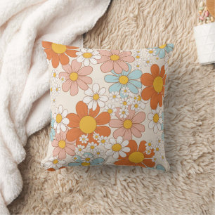 Coussin Motif floral rétro groovy sans couture de margueri