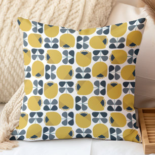 Coussin Motif floral rétro marine, gris, jaune moutarde