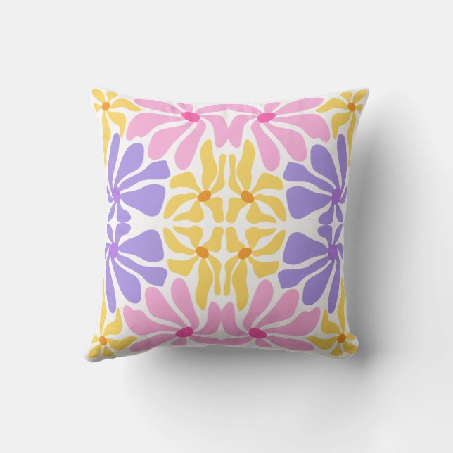 Coussin Motif Floral Rétro Pastel - Kaléidoscope Vibrant (Verso)