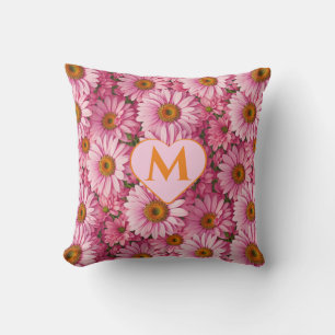 Coussin Motif floral rétro rose aux marguerites
