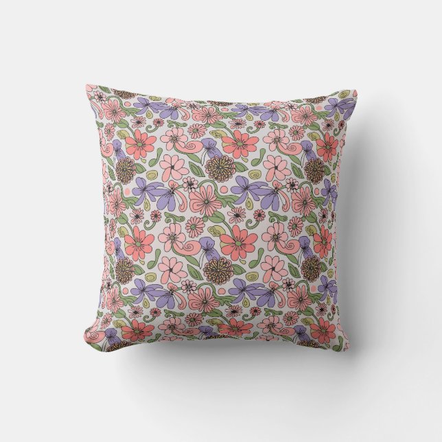 Coussin Motif floral rétro sans couture Bohème (Recto)