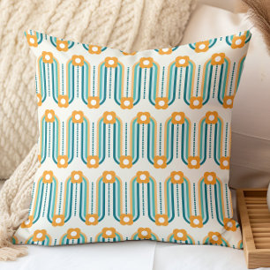Coussin Motif floral rétro sarcelle aqua orange