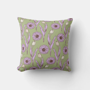 Coussin Motif floral rétro vert violet Y2K funky hippie