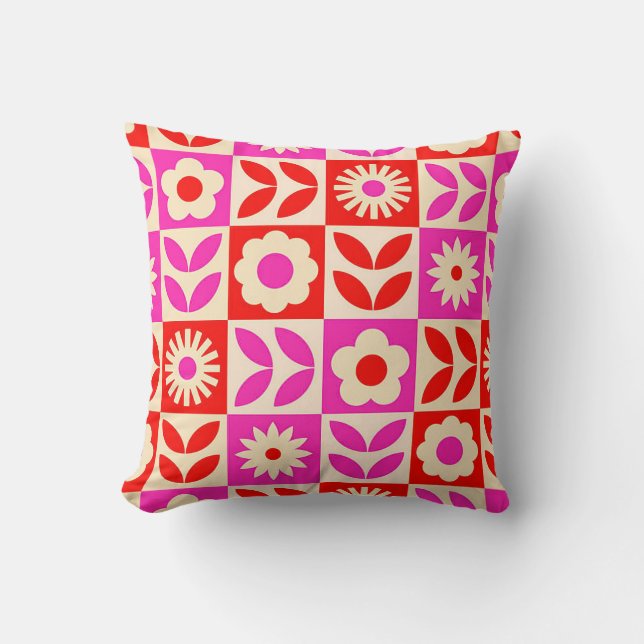 Coussin Motif floral rétro vibrant (Recto)