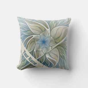 Coussin Motif floral rêveur Art abstrait Bleu Kaki Nom