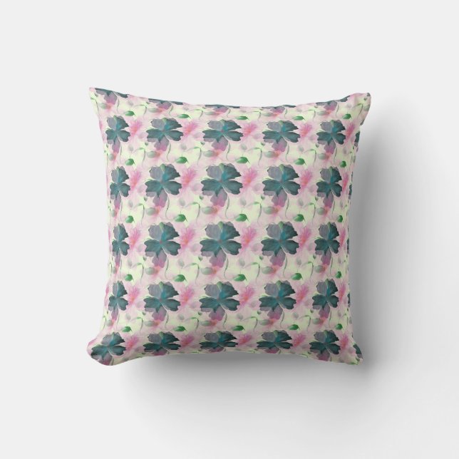 Coussin Motif floral rose aquarelle douce (Recto)