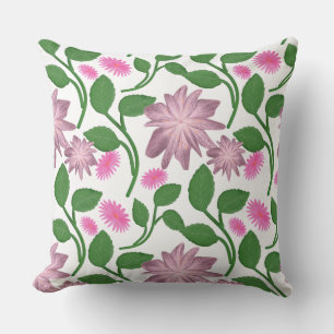 Coussin Motif floral rose avec feuilles vertes