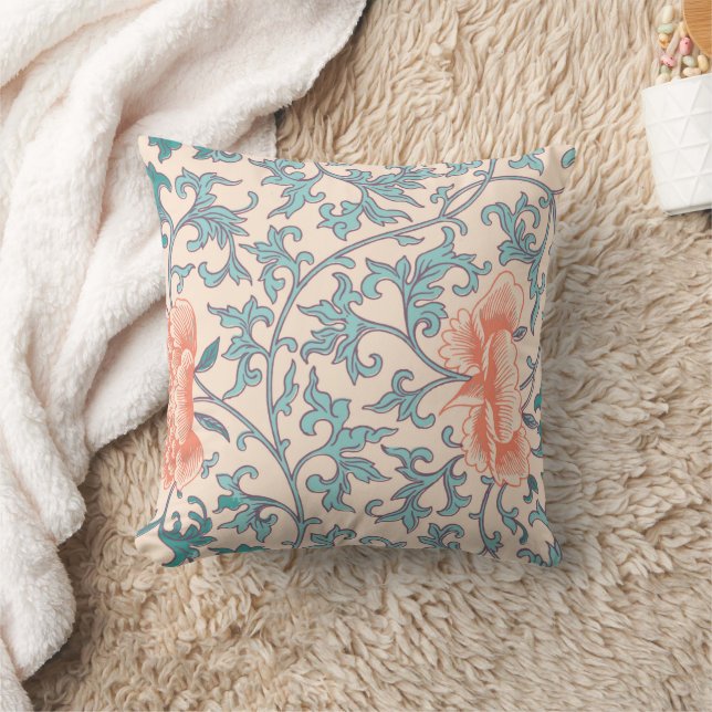 Coussin Motif floral rose et bleu du boho (Couverture)