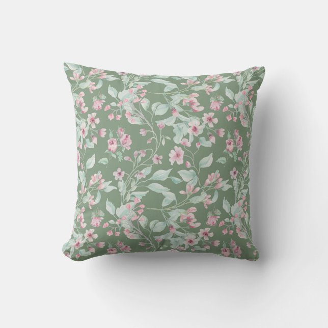 Coussin Motif floral rose et blush (Recto)