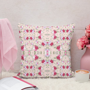 Coussin Motif floral rose et burgundy élégant vintage