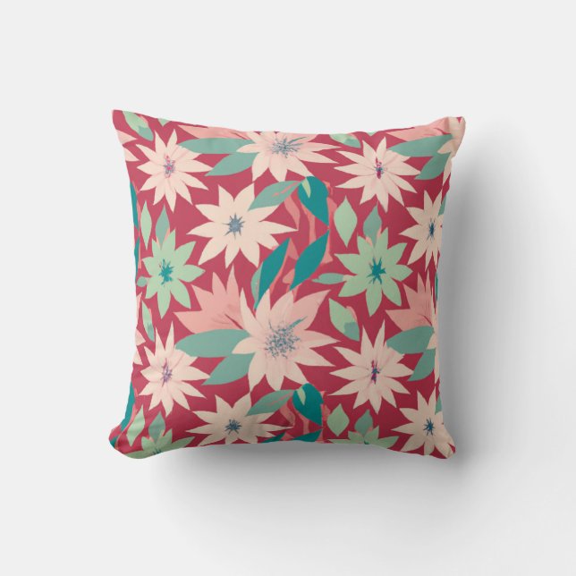 Coussin Motif floral rose et rouge (Recto)