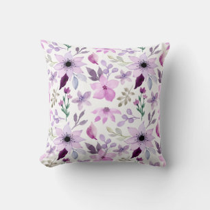 Coussin Motif floral rose et violet élégant