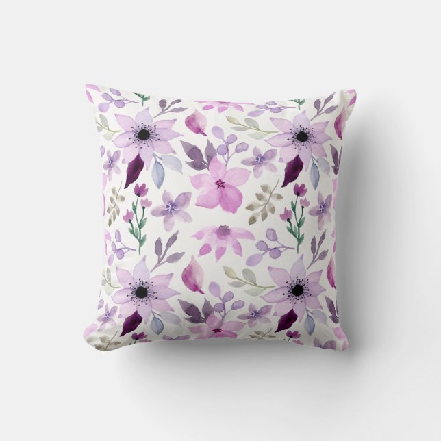 Coussin Motif floral rose et violet élégant (Recto)