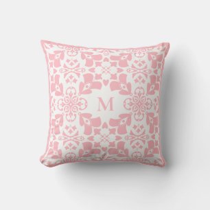 Coussin Motif floral rose moderne, monogramme élégant et c