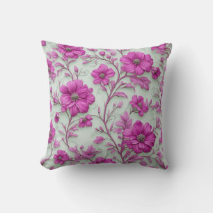 Coussin Motif floral rose vibrant avec fleurs magenta