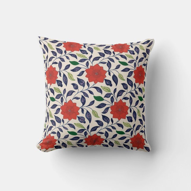 Coussin Motif floral rouge (Recto)