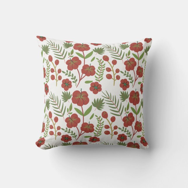 Coussin Motif floral rouge sans couture sur arrière - plan (Recto)