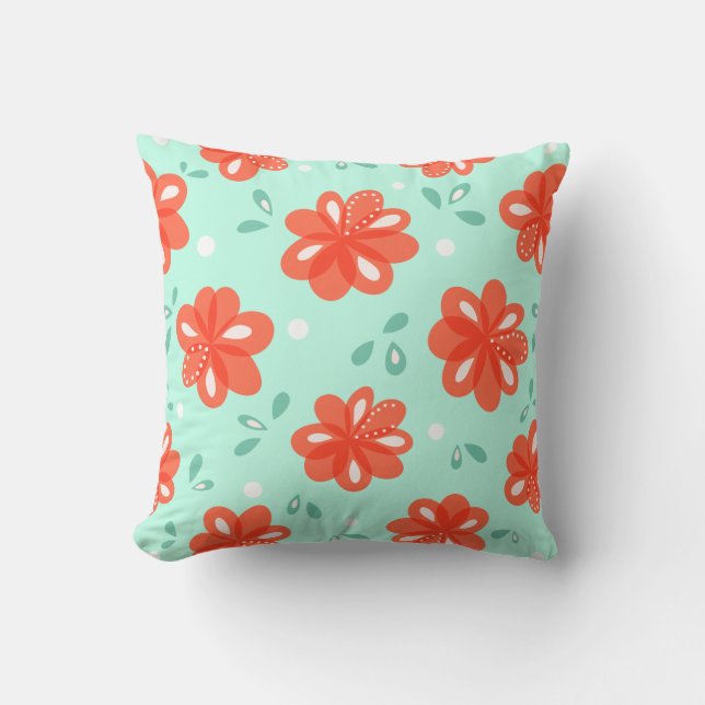 Coussin Motif floral rouge vert décoratif gai (Recto)