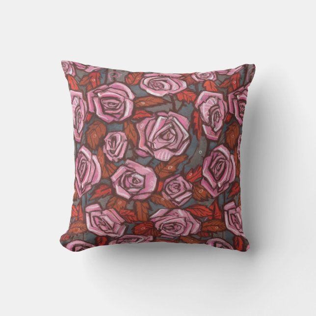 Coussin Motif Floral Russe Rose rose Orange Taupe gris (Recto)